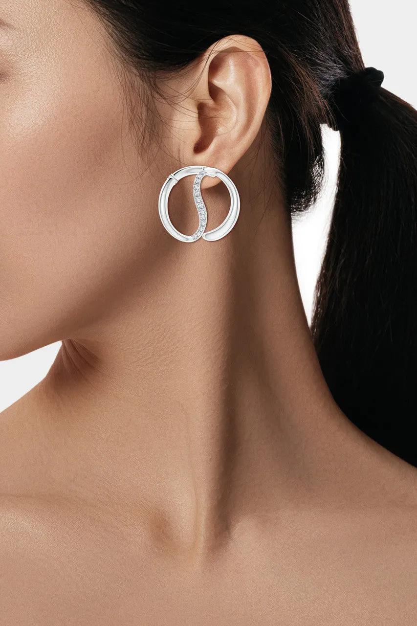 Shangri-La Yin-Yang 14K Gold and Diamond Large Button Stud Earrings