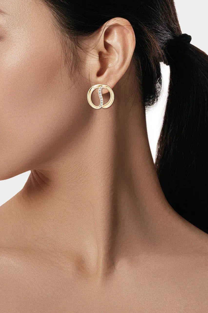 Shangri-La Yin-Yang 14K Gold and Diamond Medium Button Stud Earrings
