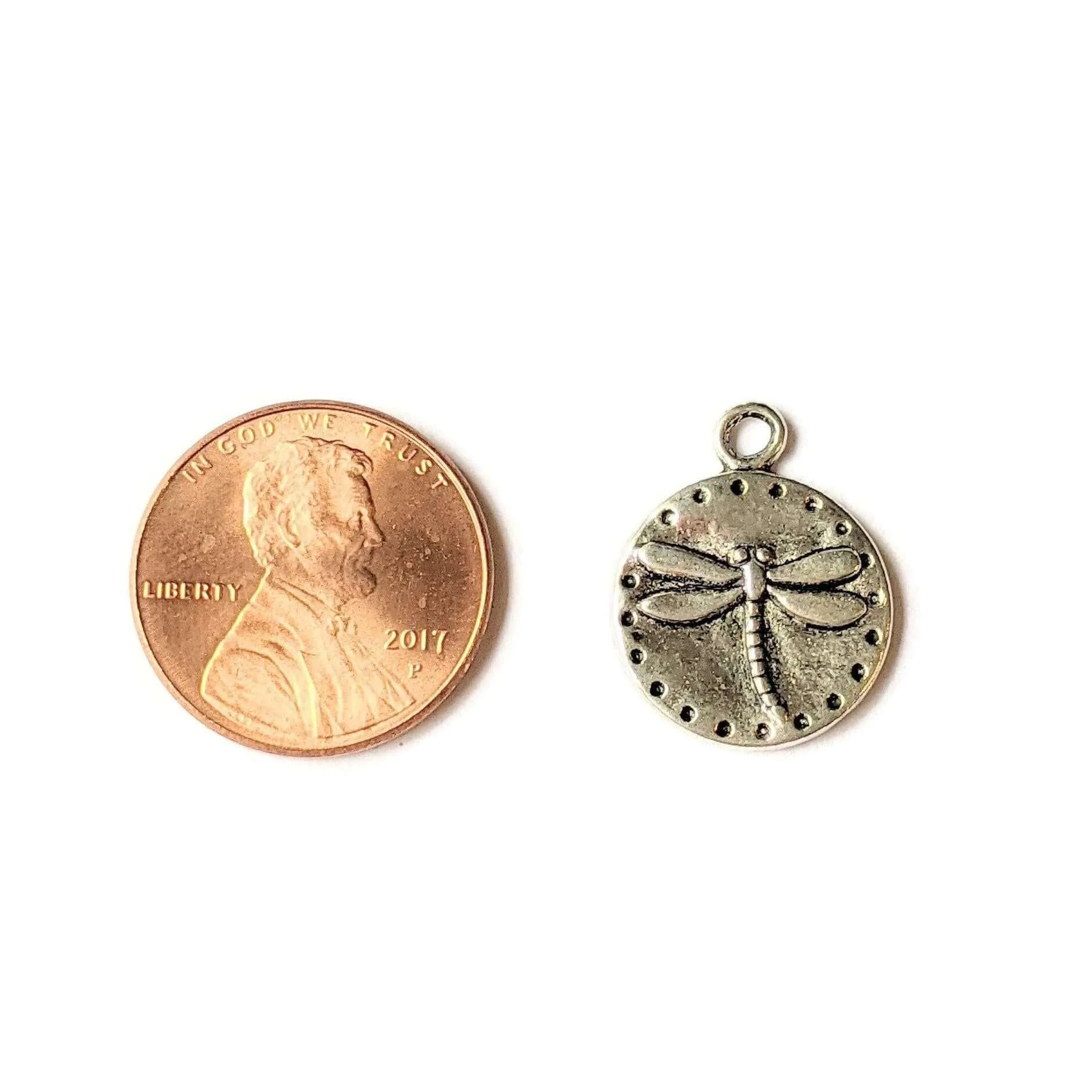 Silver Dragonfly Disc Charm