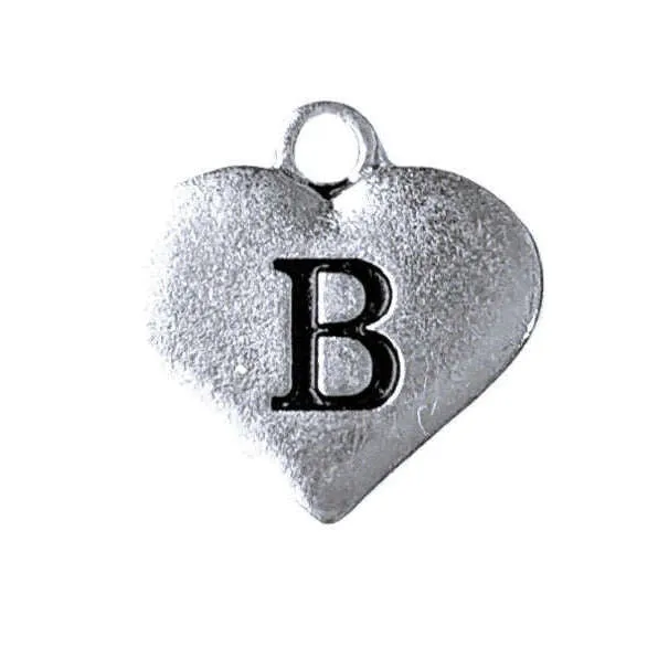 Silver Heart Initial Charm - Letter B