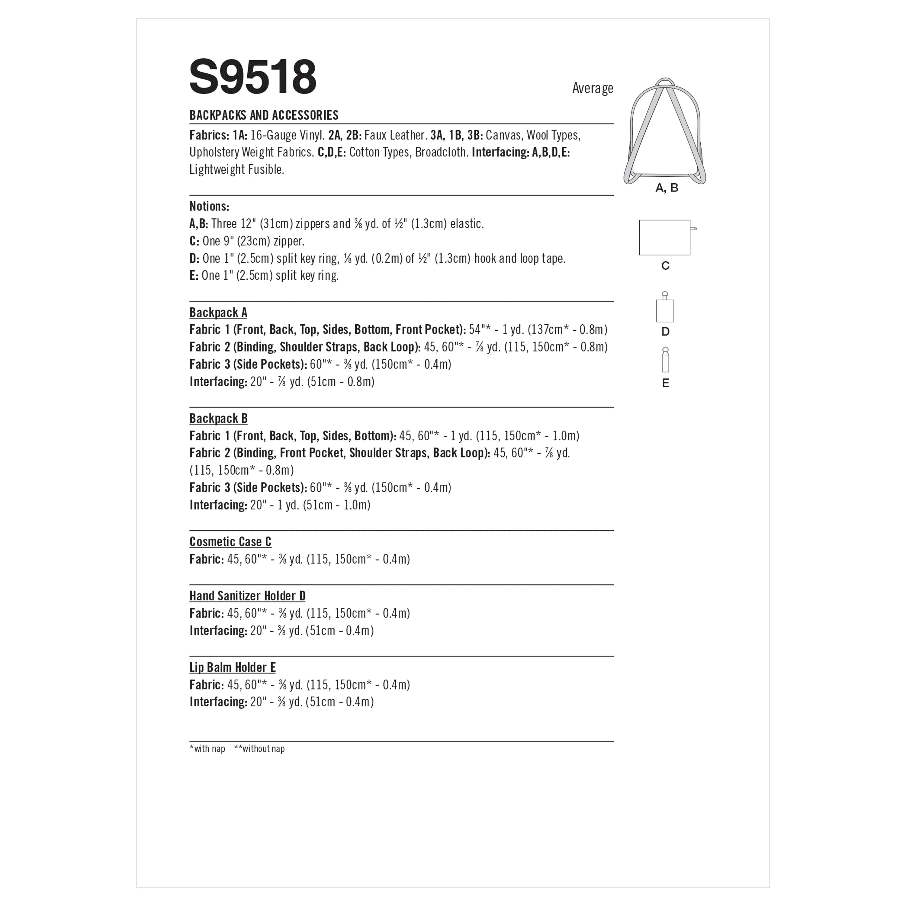 Simplicity 9518 Backpacks and Accessories pattern