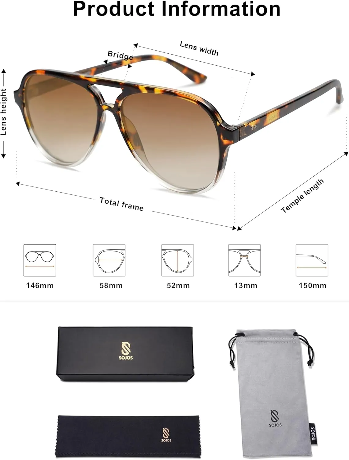 SOJOS Classic Polarized Aviator Sunglasses for Women Men, Retro Trendy Aviators Shades SJ2201
