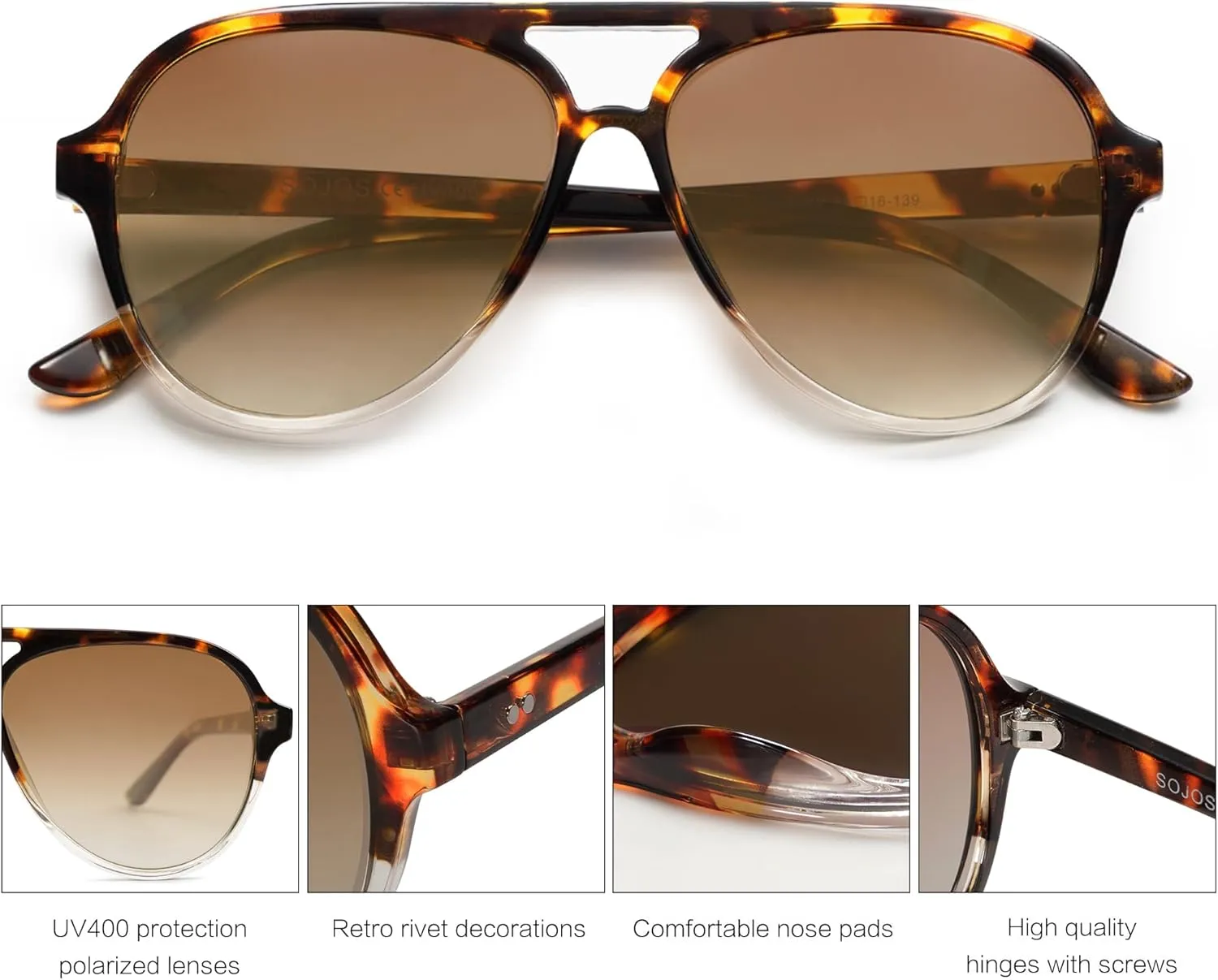 SOJOS Classic Polarized Aviator Sunglasses for Women Men, Retro Trendy Aviators Shades SJ2201