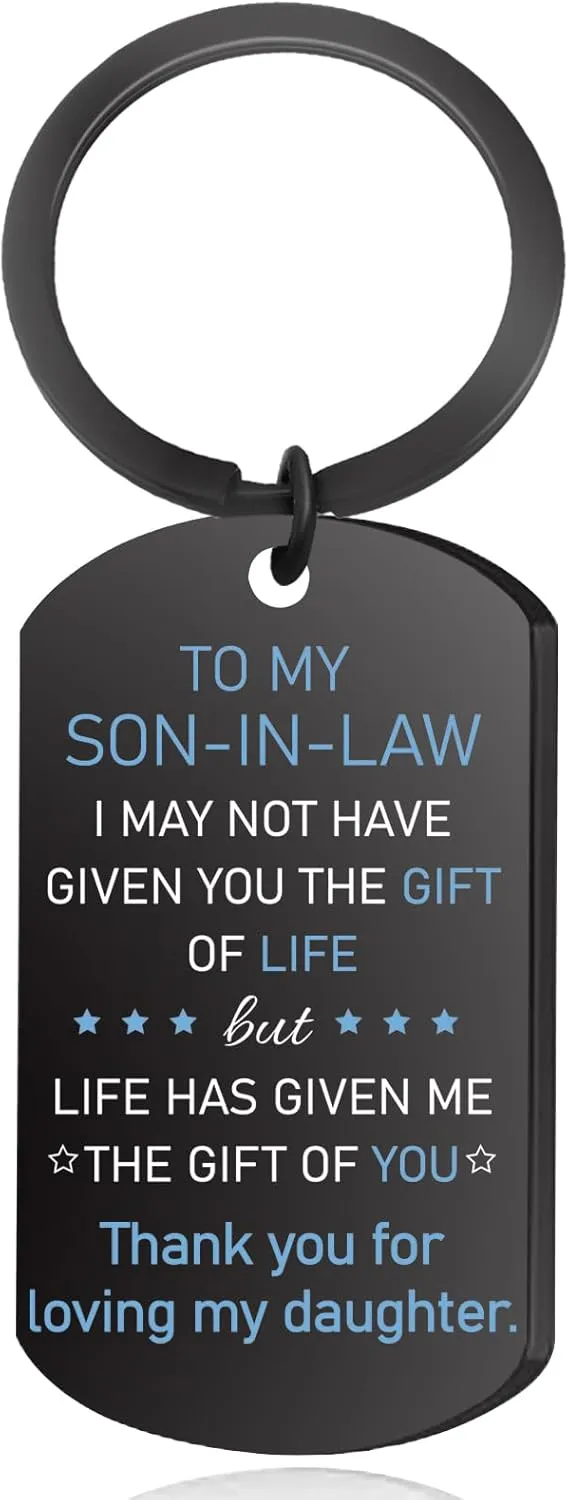 Son in Law Gifts from Mother in law, Future Sons in Law Gift for Fathers Day, Cool Son-in-Law Gifts for Birthday, Sentimental Fathers Day Keychain, Unique Adults Men Stocking Stuffers