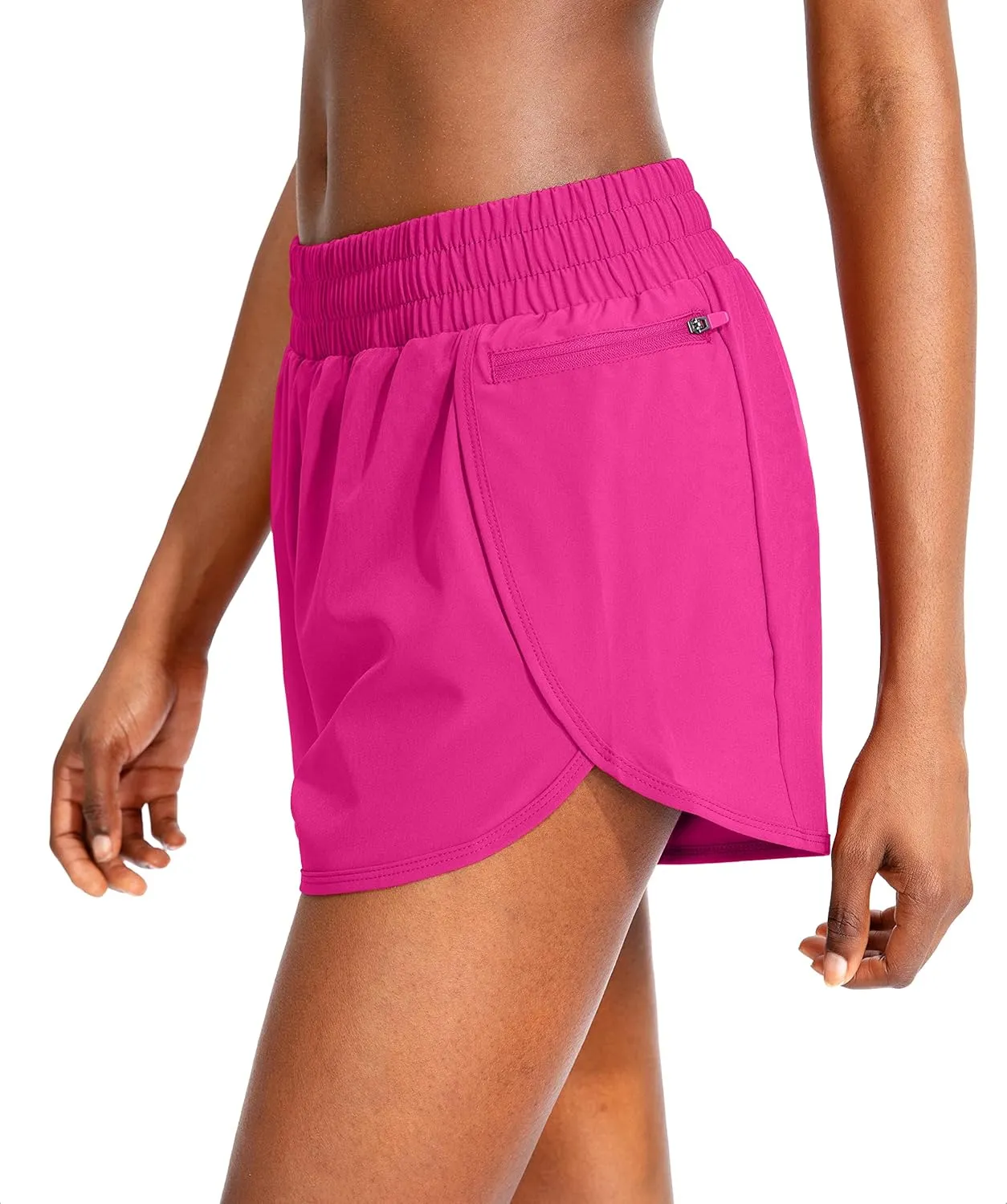 Soothfeel Womens Running Shorts with Zipper Pockets High Waisted Athletic Gym Workout Shorts for Women with Liner