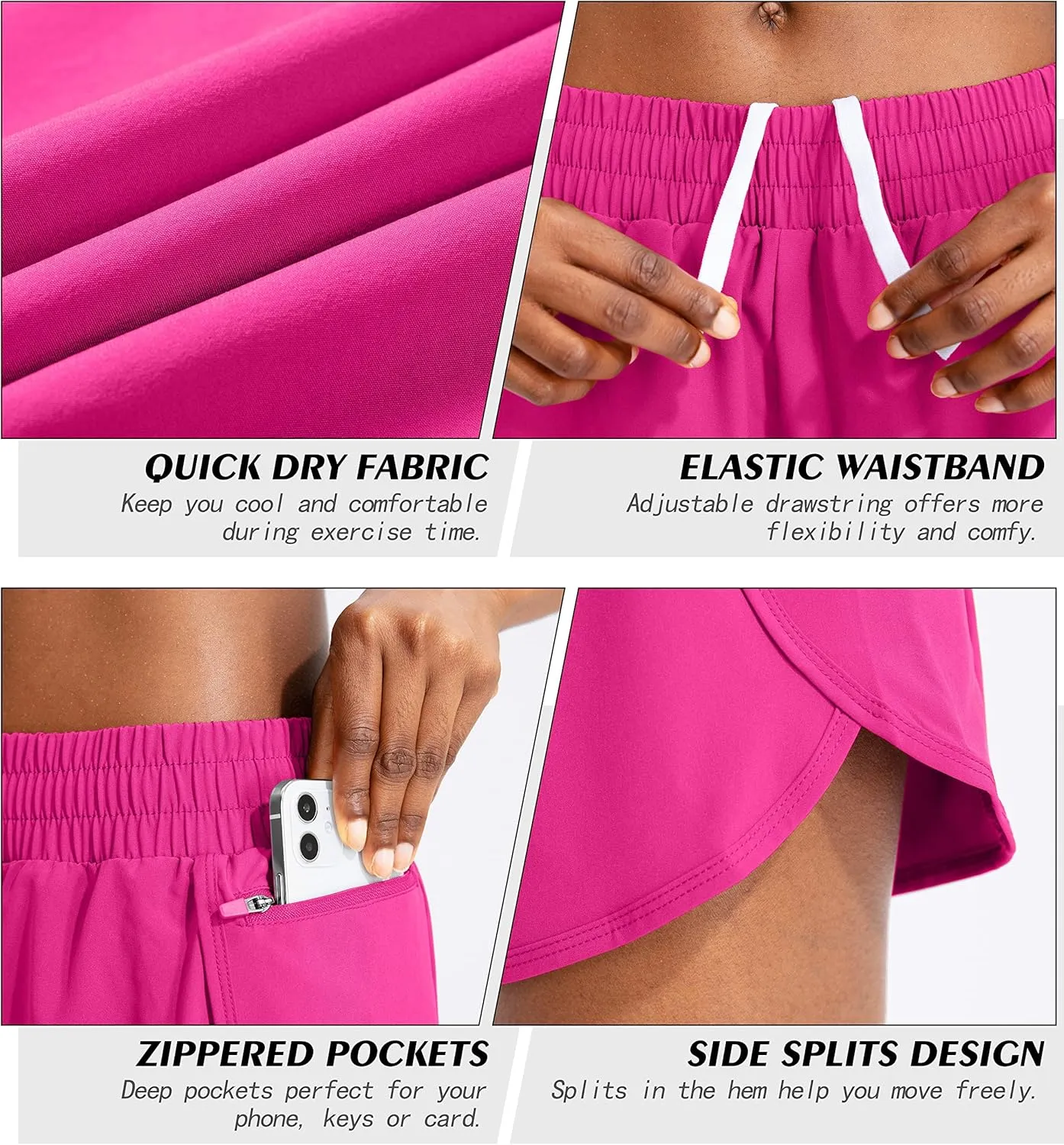 Soothfeel Womens Running Shorts with Zipper Pockets High Waisted Athletic Gym Workout Shorts for Women with Liner