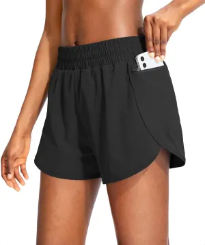 Soothfeel Womens Running Shorts with Zipper Pockets High Waisted Athletic Gym Workout Shorts for Women with Liner