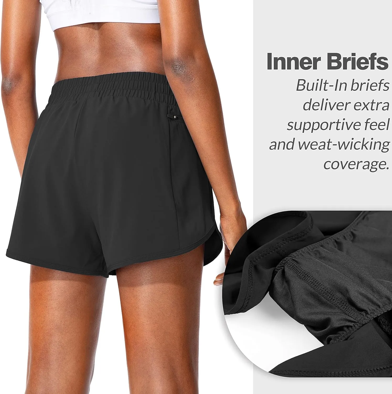 Soothfeel Womens Running Shorts with Zipper Pockets High Waisted Athletic Gym Workout Shorts for Women with Liner