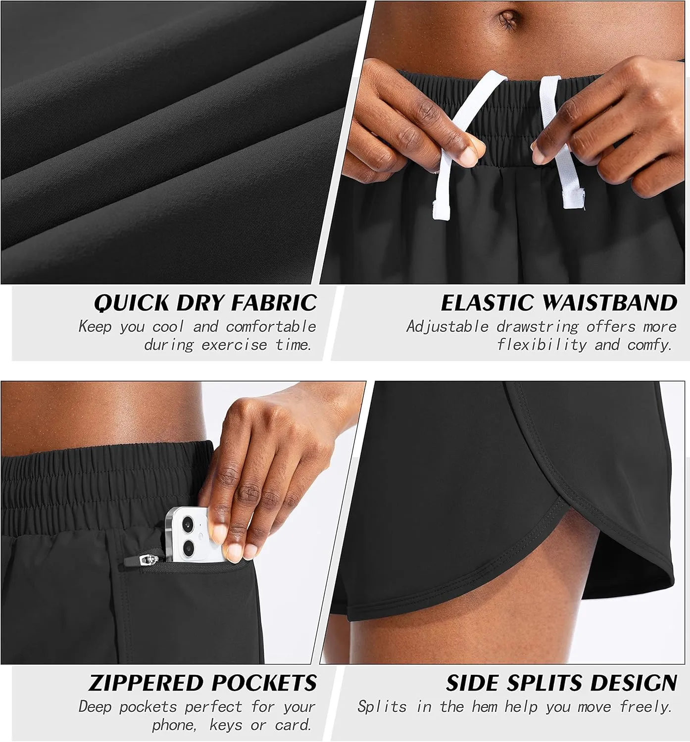 Soothfeel Womens Running Shorts with Zipper Pockets High Waisted Athletic Gym Workout Shorts for Women with Liner