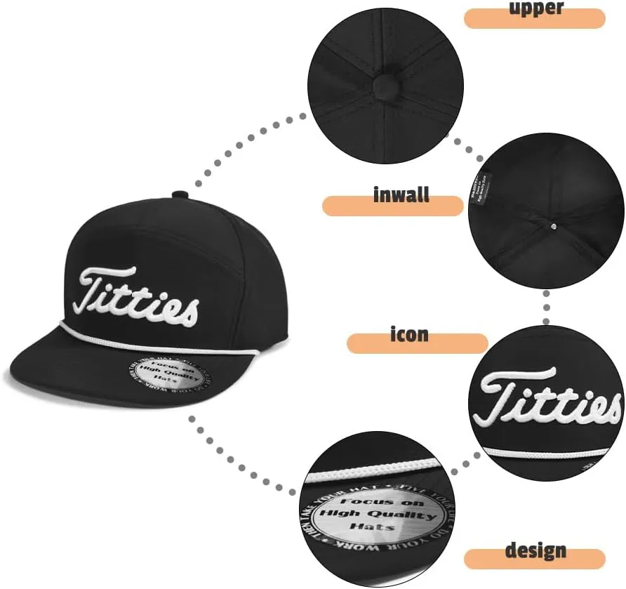 Tittiess Golf Hats Flat Bill for Men Women,Funny Titties Golf Gifts Baseball Cap for Adults Humor