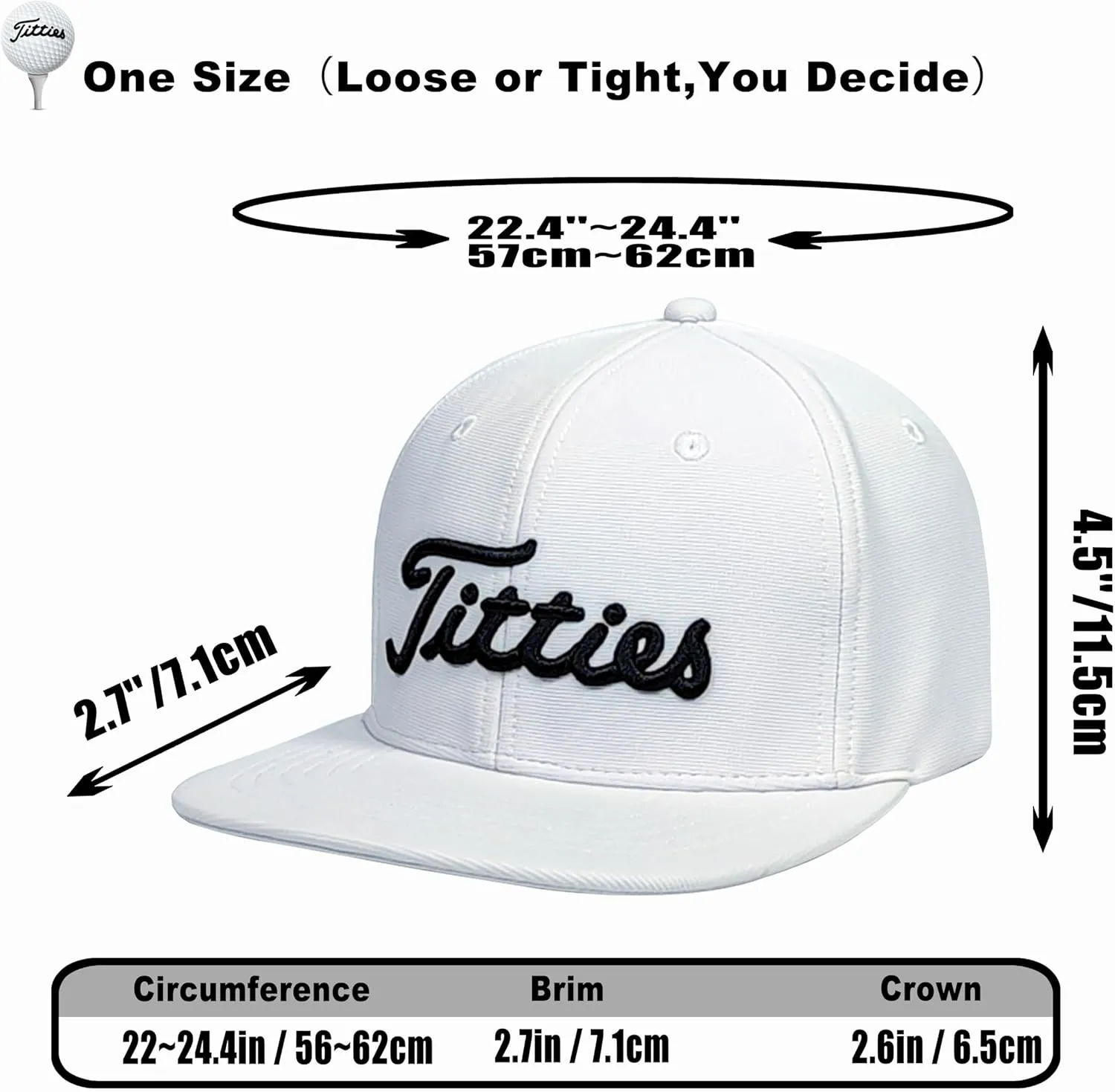 Tittiess Golf Hats Flat Bill for Men Women,Funny Titties Golf Gifts Baseball Cap for Adults Humor