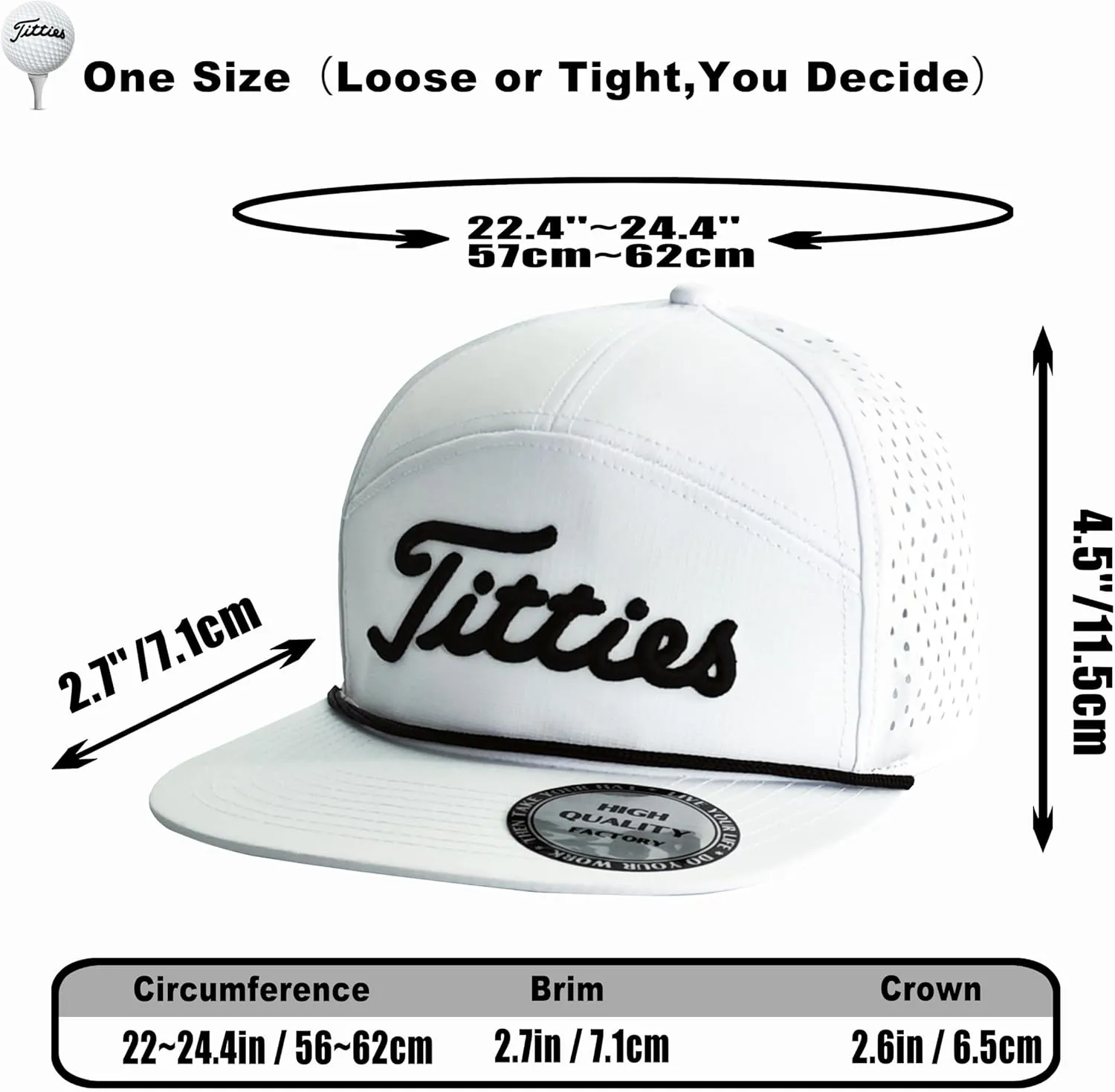 Tittiess Golf Hats Flat Bill for Men Women,Funny Titties Golf Gifts Baseball Cap for Adults Humor