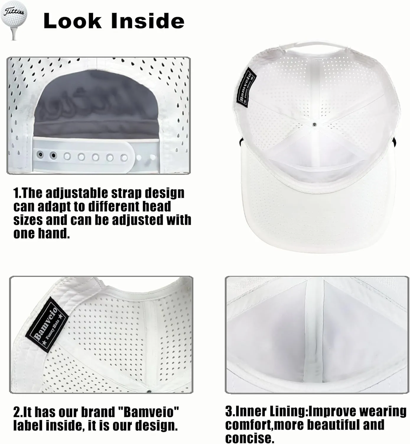 Tittiess Golf Hats Flat Bill for Men Women,Funny Titties Golf Gifts Baseball Cap for Adults Humor