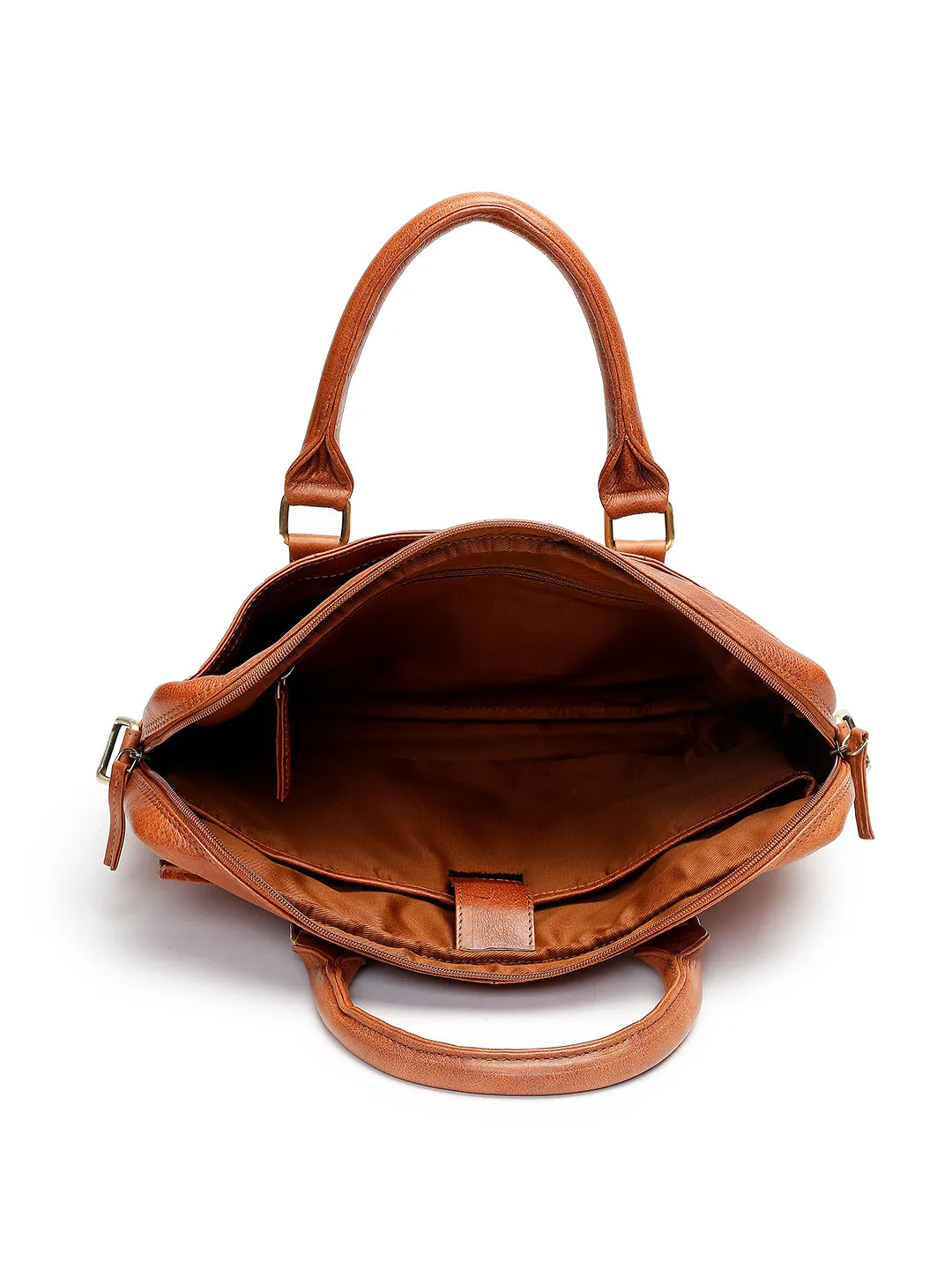 Unisex Tan Solid Genuine Leather Laptop Bag