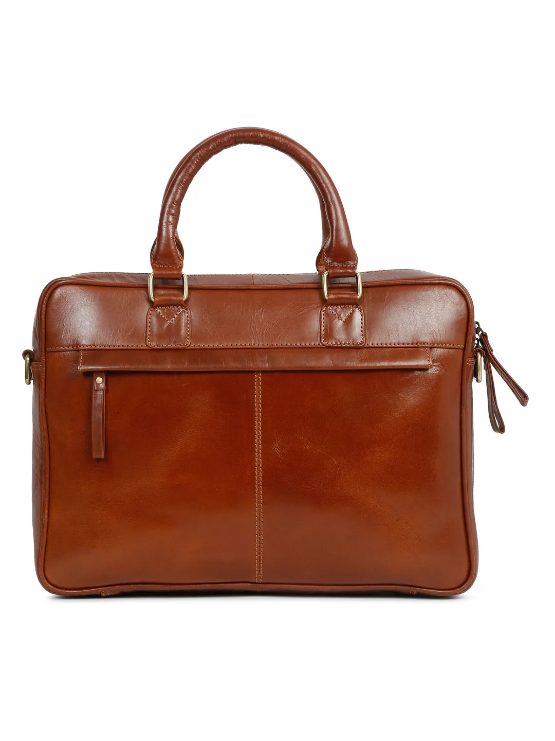 Unisex Tan Solid Leather Bag