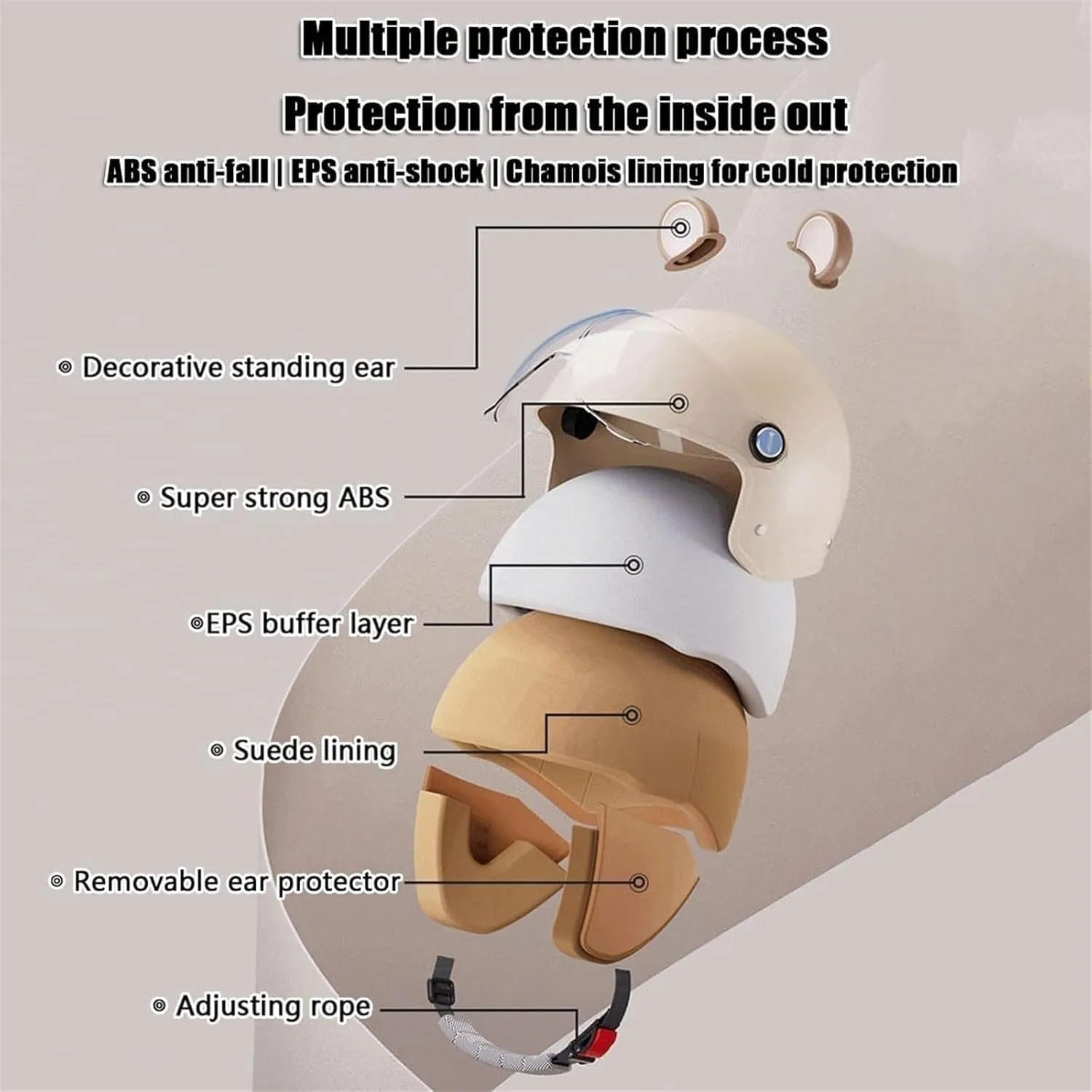 Vintage 3/4 Open Face Motorcycle Half Helmet,DOT Approved Retro Street Scooter Vespa Bike Helmets with Cat Ears,Light Quick Buckle Bicycle ATV Jet-Helmet for Moped Cruiser Chopper