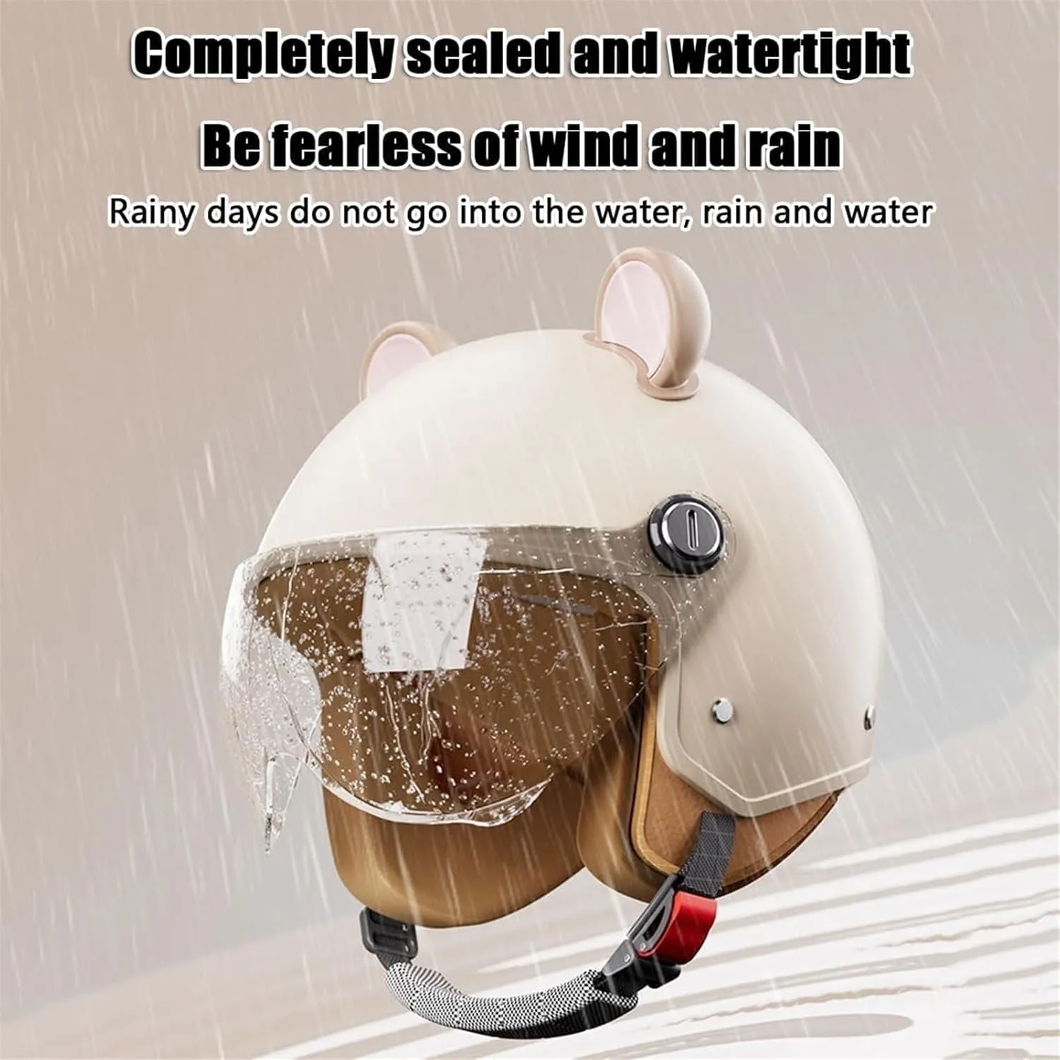 Vintage 3/4 Open Face Motorcycle Half Helmet,DOT Approved Retro Street Scooter Vespa Bike Helmets with Cat Ears,Light Quick Buckle Bicycle ATV Jet-Helmet for Moped Cruiser Chopper