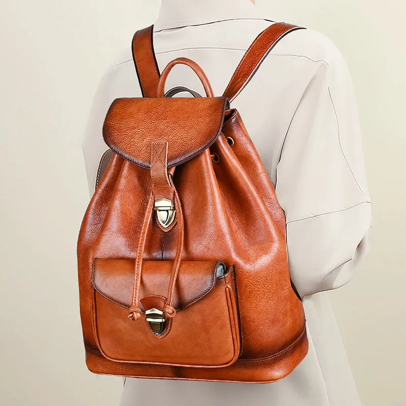 Vintage Leather Women's Backpack Purses Leather Rucksack Bag