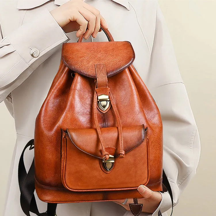 Vintage Leather Women's Backpack Purses Leather Rucksack Bag