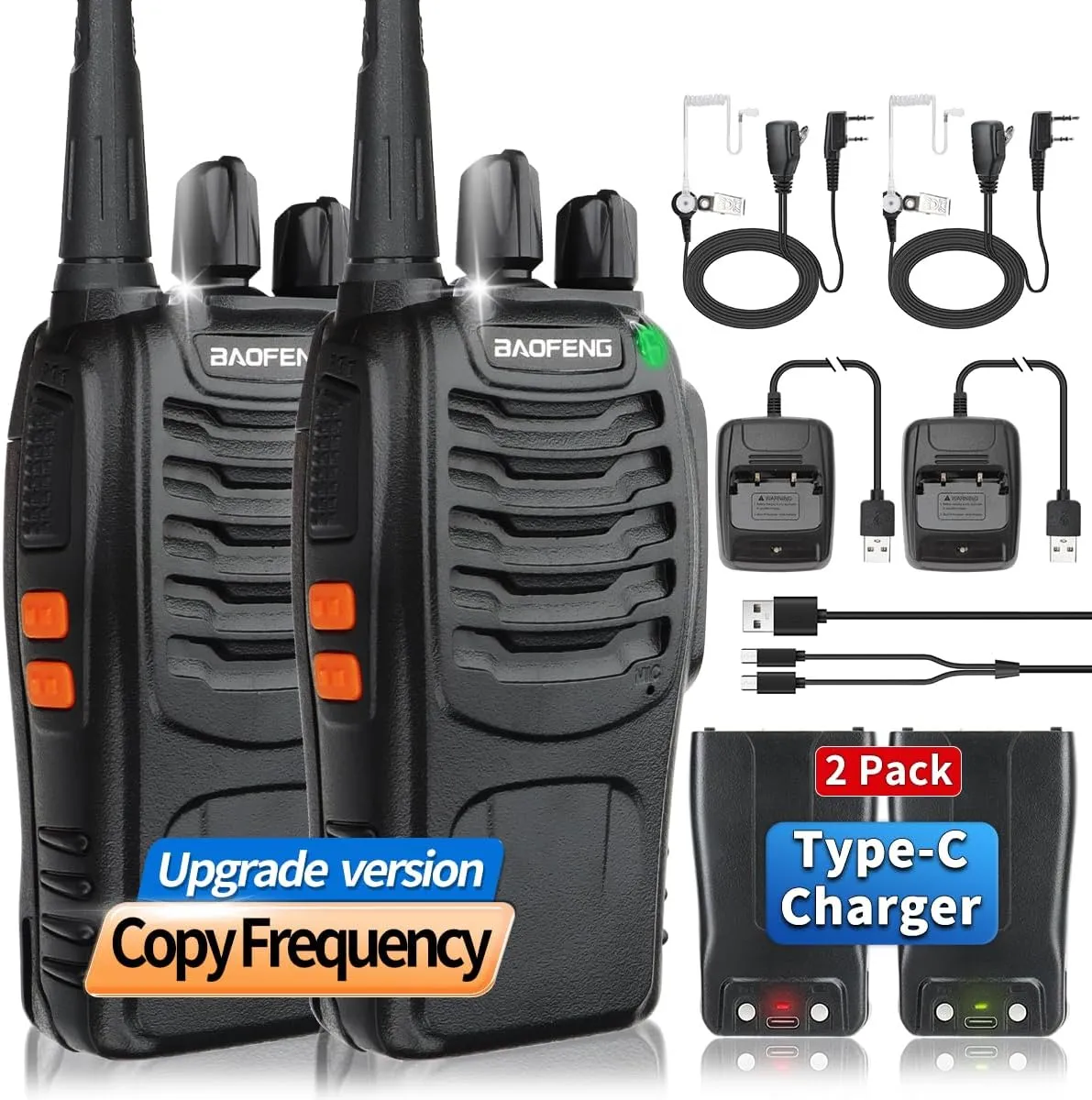 Walkie Talkies Long Range for Adults Walkie Talkie with Acoustic Tube Earpiece Rechargeable 2-Way Radios Copy Frequency Handheld Two Way Radio Transceiver Walky Talky with USB Charger