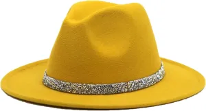 Women Diamond Fedora Unisex Wide Brimmed Jazz Top Hat Classic Elegant Panama Hat Gentleman Hat