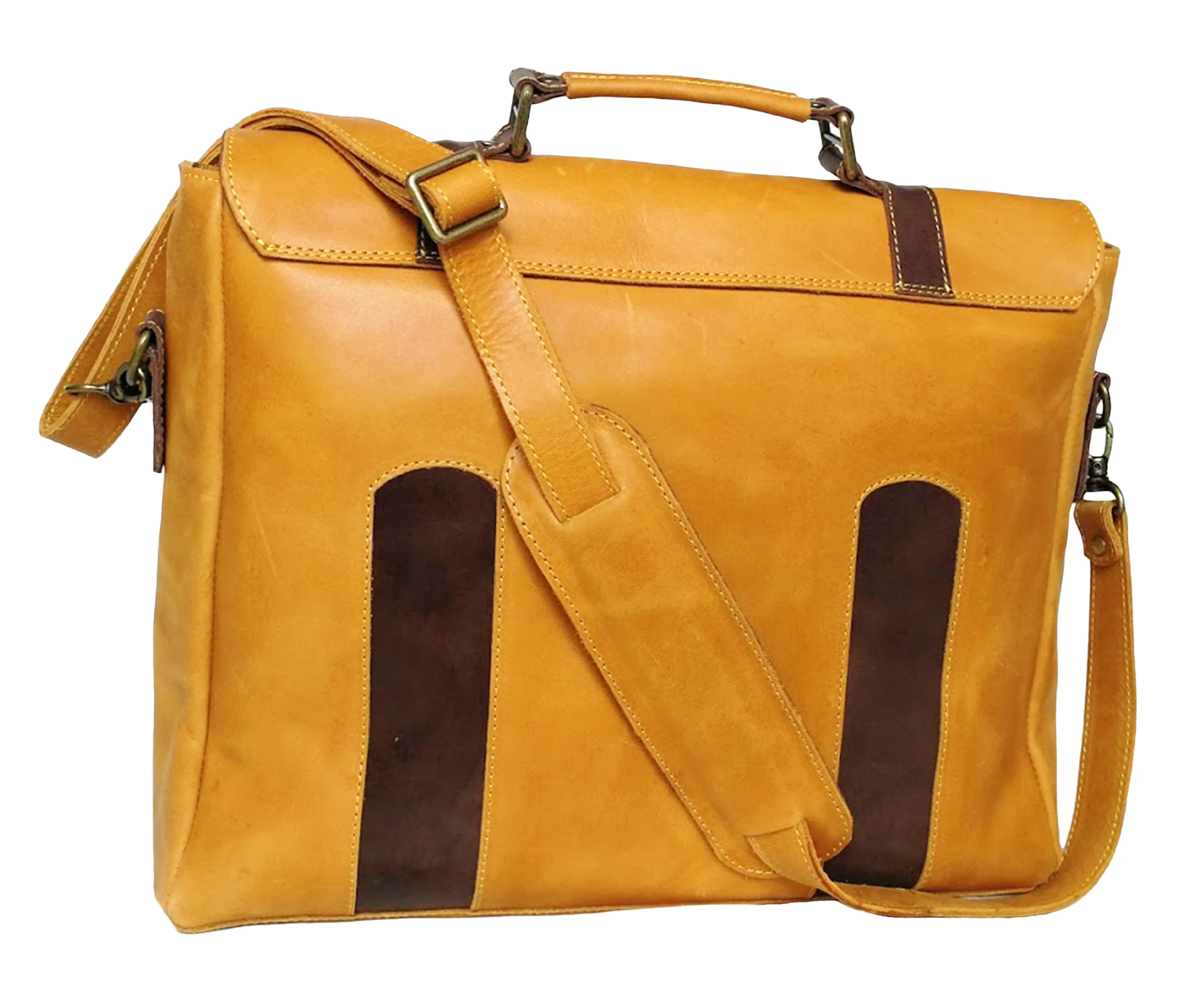 Zeri Messenger Laptop Bag for Men, Pull-Up Ethiopian Leather