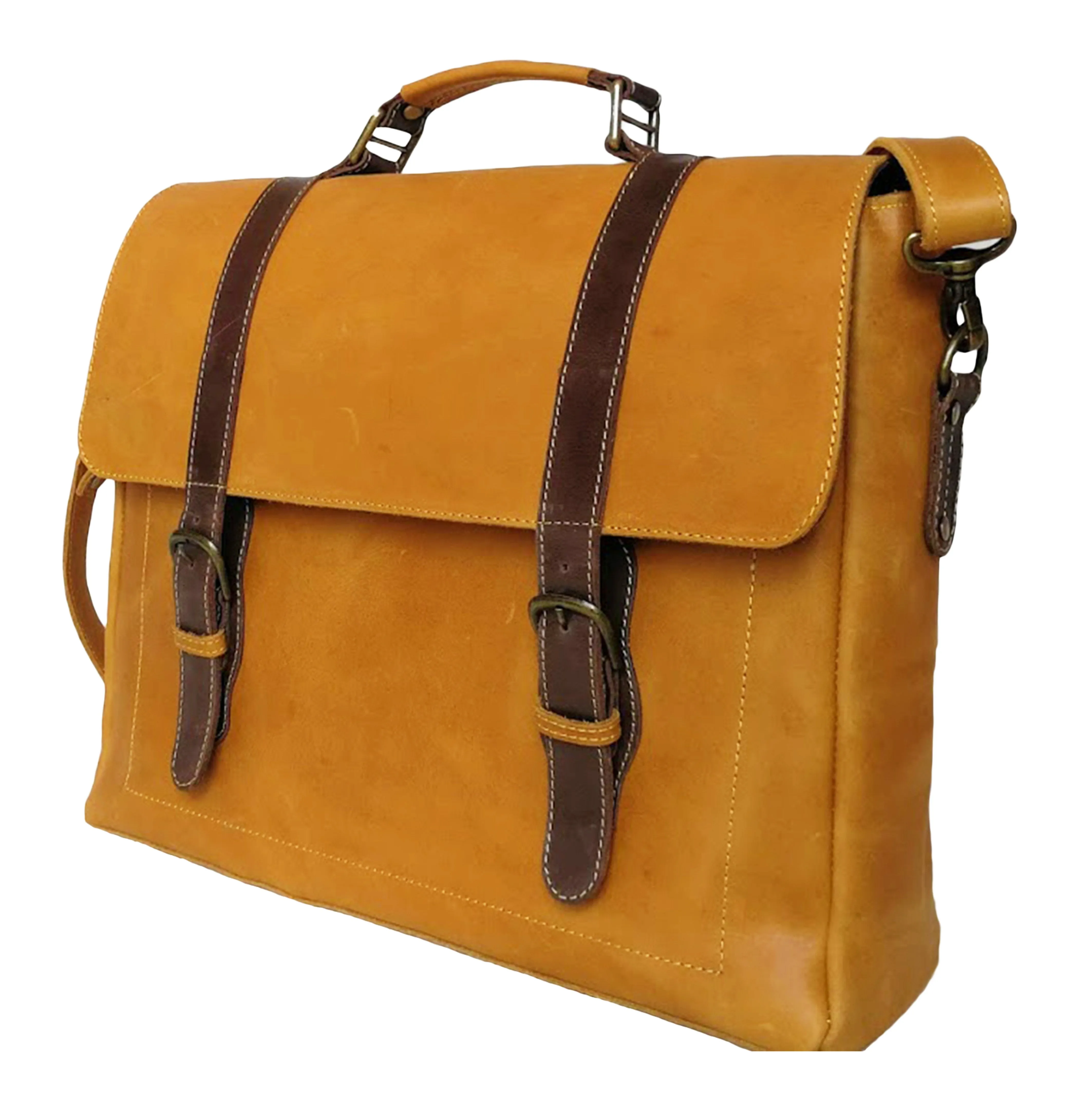 Zeri Messenger Laptop Bag for Men, Pull-Up Ethiopian Leather